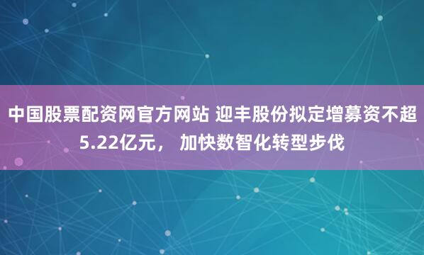 中国股票配资网官方网站 迎丰股份拟定增募资不超5.22亿元， 加快数智化转型步伐